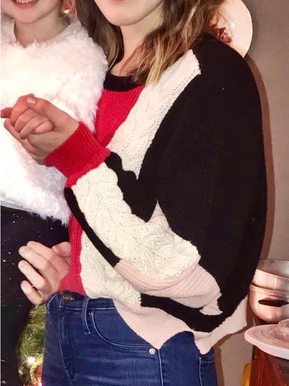 Charlotte Russe Colorblock Crewneck Sweater in Red, Black, Cream, Pink - Picture 3 of 8